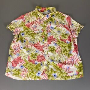 Jaclyn Smith‎  Button Down Shirt Top Women's Plus 2X Size Floral Short Sleeve